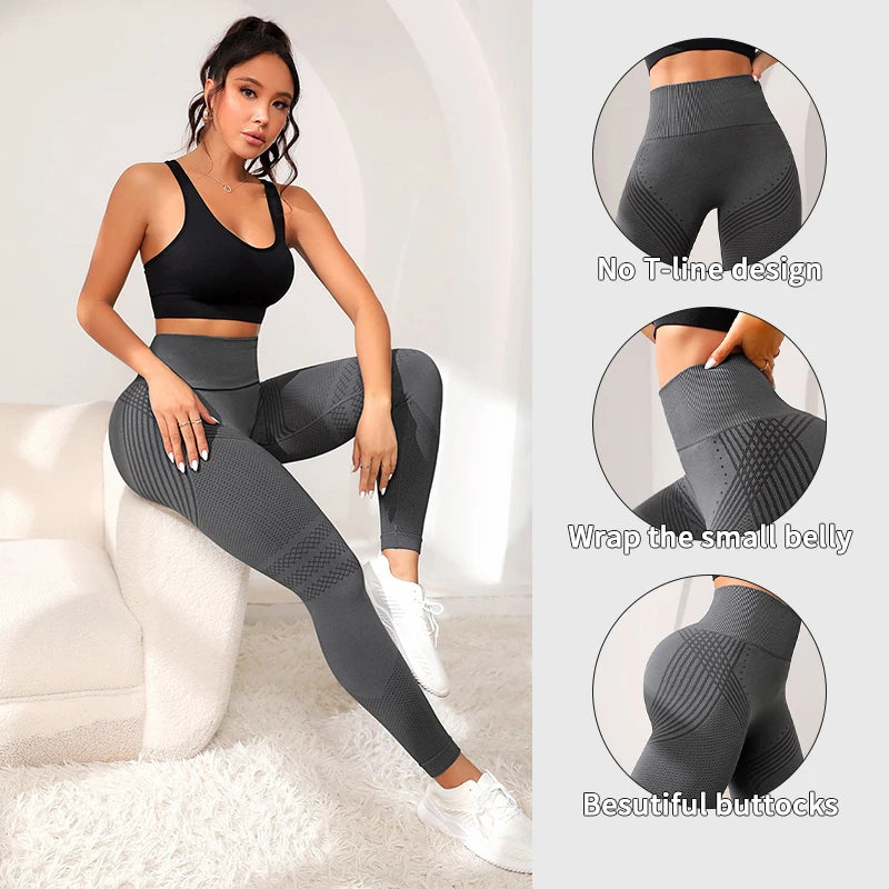 Pantalones deportivos ajustados con líneas sensuales que levantan los glúteos, pantalones elásticos de cintura alta para mujer, pantalones de fitness para correr y yoga.