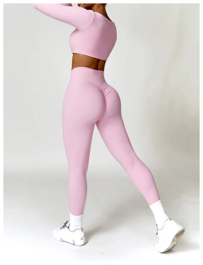 Conjunto de chándal de yoga para mujer, 2 piezas, ropa deportiva para entrenamiento, ropa deportiva, leggings de gimnasio, sujetador de fitness, top corto, trajes deportivos de manga larga
