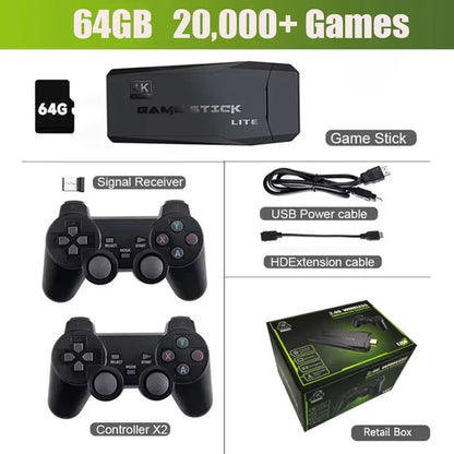Consola de juegos retro con controladores duales inalámbricos de 2,4 G, 20 000 juegos precargados, 32/64 GB, compatibilidad con TV 4K para juegos.
