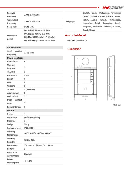 Videoportero IP inalámbrico Hikvision, estación de puerta para villa, timbre con Wi-Fi y PoE, IP67 IK08 DS-KV8413-WME1 DS-KV8113-WME1, apertura de puerta