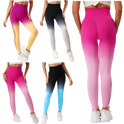 Womens Hip Tight Yoga Pants High Waist Side Hollowed-Out Mesh Design Exercise Yoga Leggings Running Gym Fitness