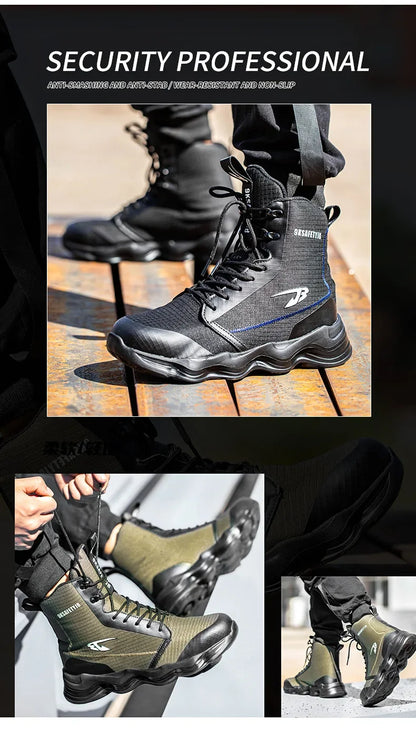 2024 Nuevos zapatos de seguridad para hombre, botas altas de trabajo, zapatillas de trabajo con puntera de acero, botas de trabajo antigolpes y a prueba de pinchazos, zapatos indestructibles