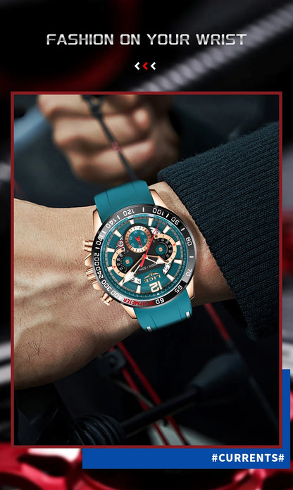 Reloj LIGE original para hombre, deportivo, de negocios, multifuncional, con calendario y código de tiempo, correa de silicona, reloj de cuarzo de marca de lujo para hombre