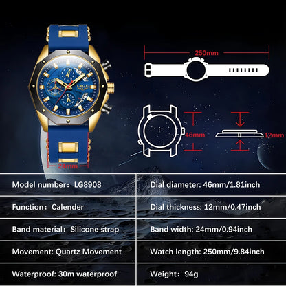 LIGE 2024 - Nuevos relojes de moda para hombre, marca superior de lujo, reloj deportivo de silicona, reloj de cuarzo con fecha, reloj de pulsera resistente al agua, cronógrafo