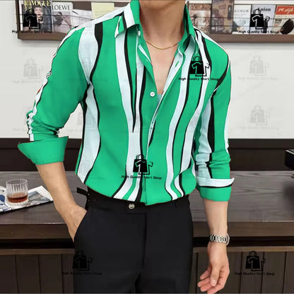 Camisa de rayas para hombre, estilo moderno, manga larga, corte holgado, informal, versátil, para uso diario y urbano.
