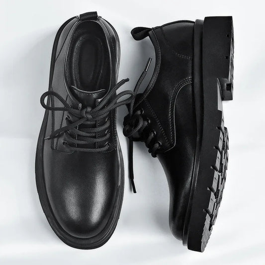 Zapatos de cuero negros para hombre, plataforma, suela suave, resistentes al desgaste, informales, para jóvenes, negocios, fiestas, paseos por la ciudad, zapatillas nuevas