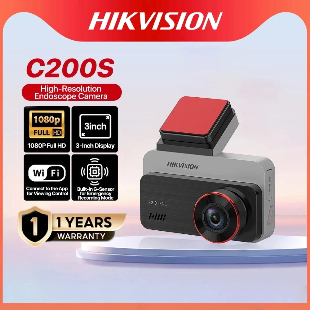 Grabadora de salpicadero Hikvision con cámara dual delantera y trasera, visión nocturna Starlight y pantalla de 3 pulgadas.