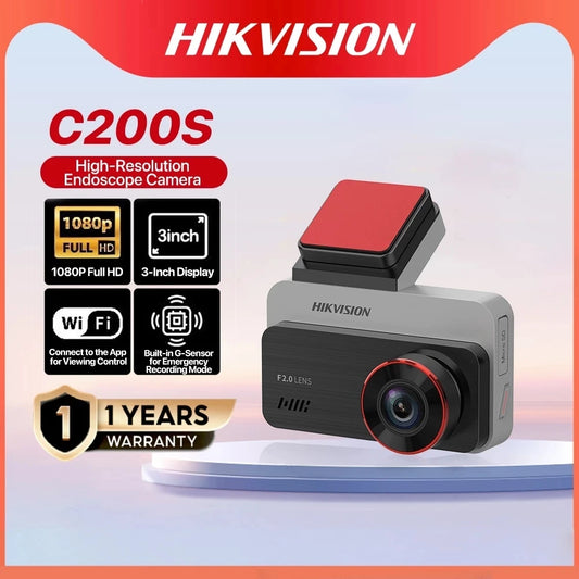 Grabadora de salpicadero Hikvision con cámara dual delantera y trasera, visión nocturna Starlight y pantalla de 3 pulgadas.