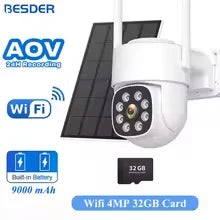 Cámara solar BESDER 4G con tarjeta SIM, 4MP, AOV, grabación de vídeo 24/7, batería de 9000mAh, detección humana, cámara IP de videovigilancia iCSee