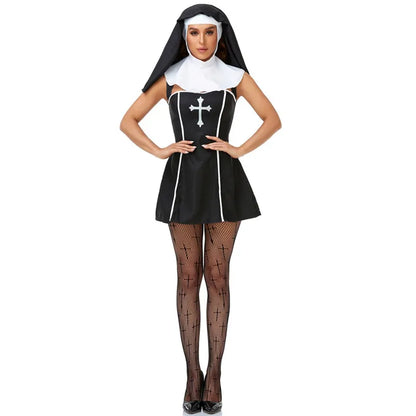 Couple Halloween Costume for Women Men Medieval Cosplay Priest Nun Missionary Costume Church Religious Convent Fancy Party Dress