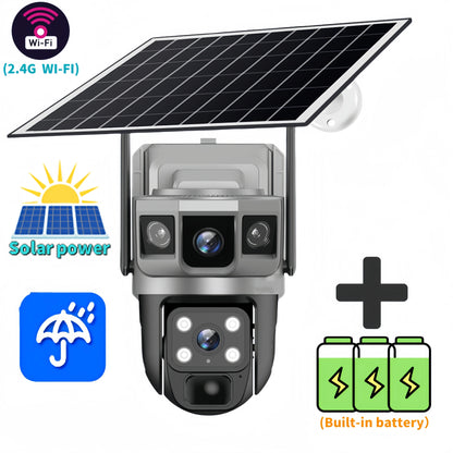 Cámara solar exterior V380Pro de 12 MP con IP 4G/WiFi, visión nocturna HD, seguimiento PTZ, detección de movimiento PIR y seguridad para el hogar (CCTV inteligente).