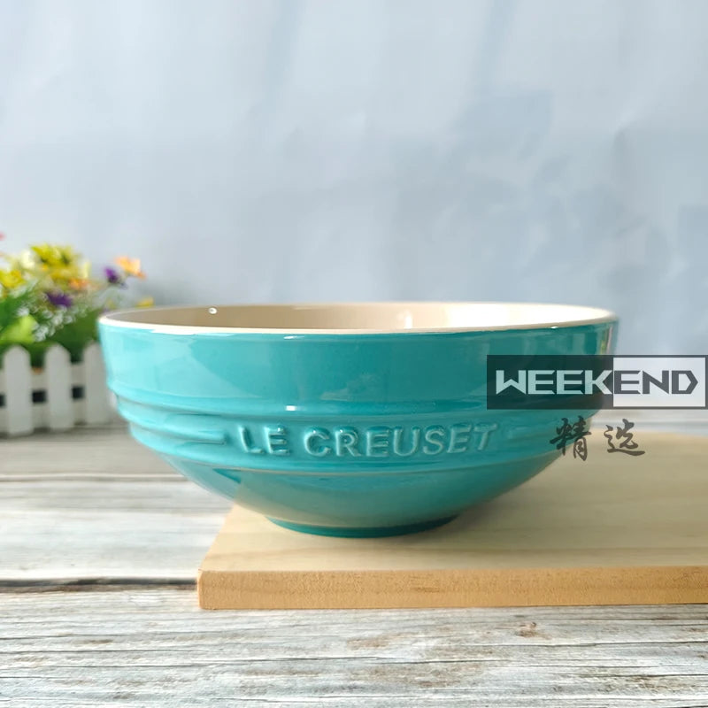Cuenco de porcelana esmaltada de colores fríos Le Creuset, cuenco de arroz, cuenco para sopa con cara de arcoíris, cuenco francés con diseño de mono redondo para uso doméstico