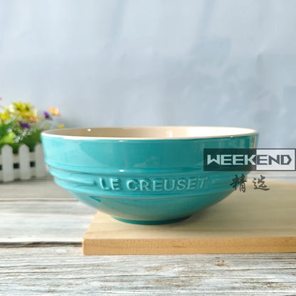 Cuenco de porcelana esmaltada de colores fríos Le Creuset, cuenco de arroz, cuenco para sopa con cara de arcoíris, cuenco francés con diseño de mono redondo para uso doméstico