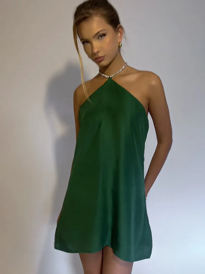 Vestido corto sexy sin espalda con escote halter y hombros descubiertos de Mozision Sparkle para mujer, ideal para el verano. Elegante vestido de fiesta en la playa o club nocturno.