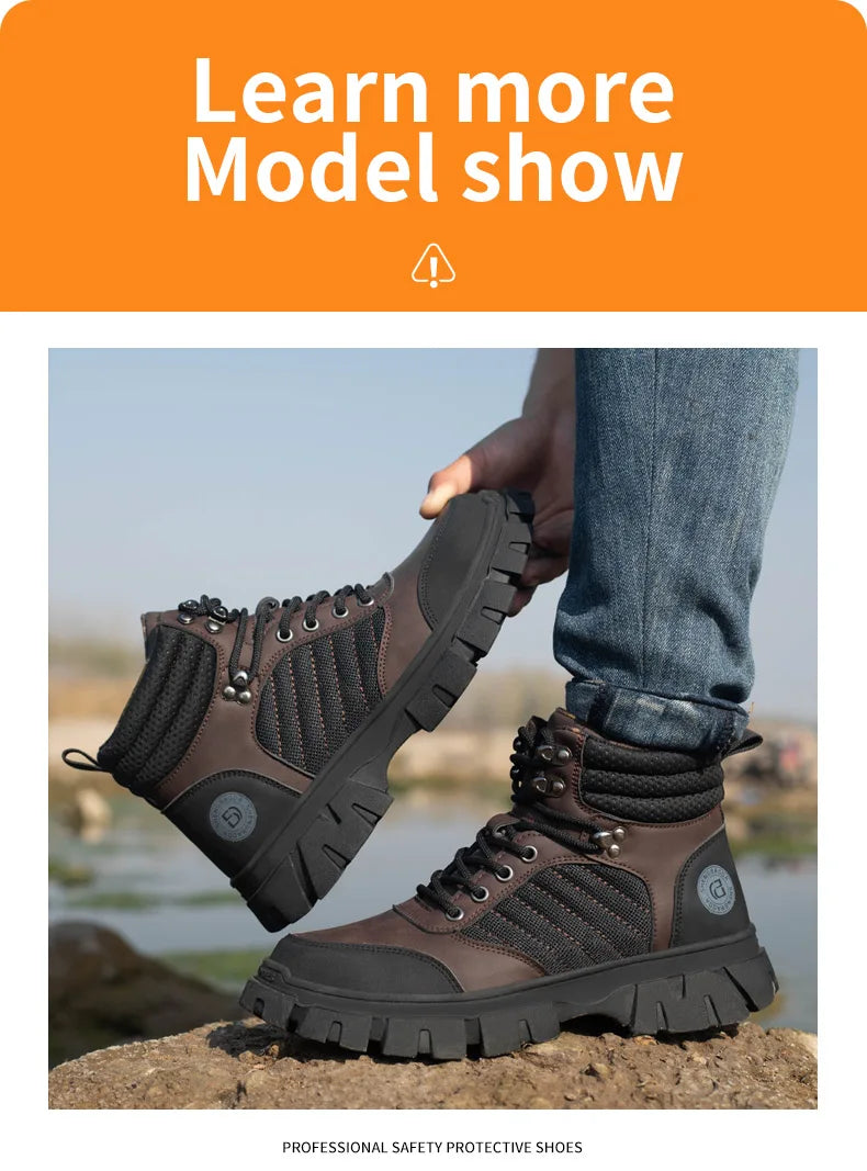 Zapatos de seguridad con puntera de acero para hombre, botas de trabajo indestructibles, zapatos de seguridad ligeros, zapatillas protectoras para caminar, antiaplastamiento y antipinchazos.