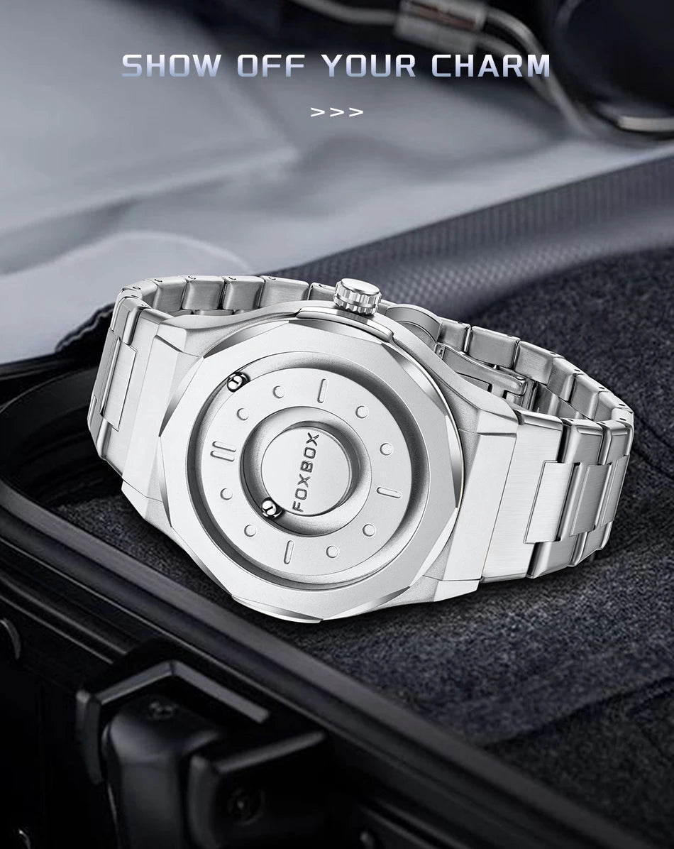 FOXBOX Reloj de negocios de lujo para hombre, resistente al agua hasta 30 m, diseño personalizado, correa de acero inoxidable, reloj de cuarzo para hombre, regalo de moda