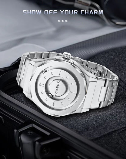 FOXBOX Reloj de negocios de lujo para hombre, resistente al agua hasta 30 m, diseño personalizado, correa de acero inoxidable, reloj de cuarzo para hombre, regalo de moda