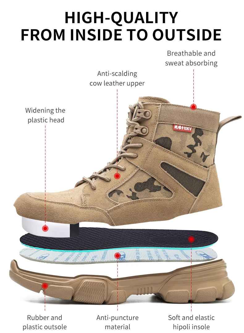 Zapatillas indestructibles, zapatos de seguridad con puntera de acero, resistentes a perforaciones, botas tácticas