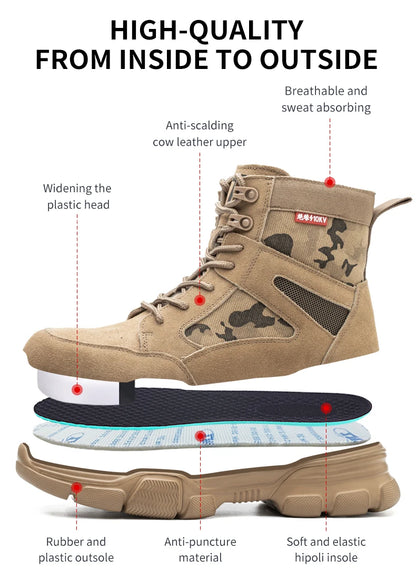 Zapatillas indestructibles, zapatos de seguridad con puntera de acero, resistentes a perforaciones, botas tácticas