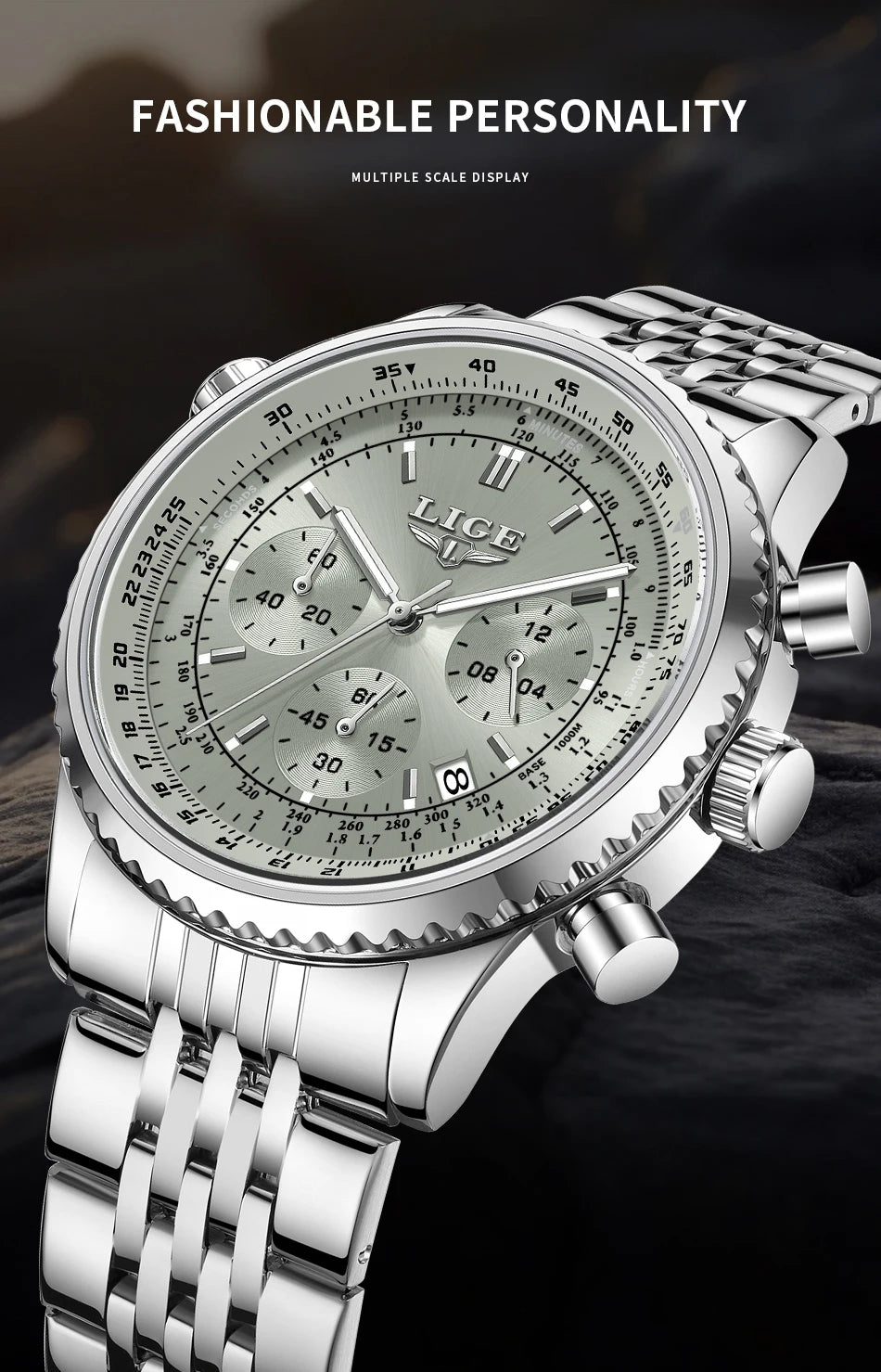 Relojes de lujo LIGE para hombre, cronógrafo con fecha, acero inoxidable, resistente al agua, luminoso, deportivo, militar, de cuarzo