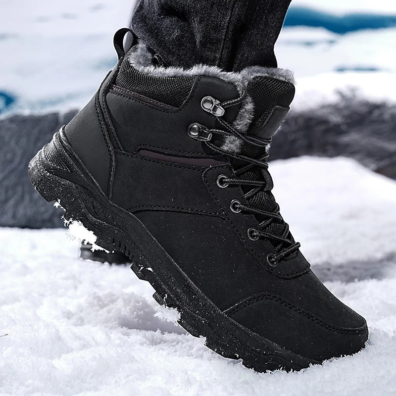Botas de nieve para hombre, informales, de invierno, con plataforma, antideslizantes, cálidas, de piel, para combate, senderismo, motociclismo, exteriores
