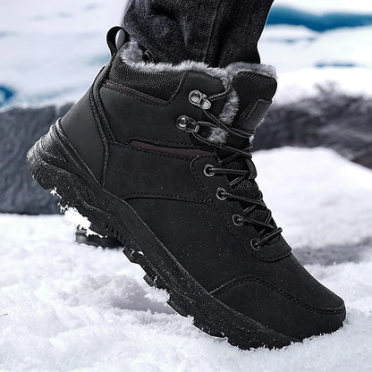 Botas de nieve para hombre, informales, de invierno, con plataforma, antideslizantes, cálidas, de piel, para combate, senderismo, motociclismo, exteriores