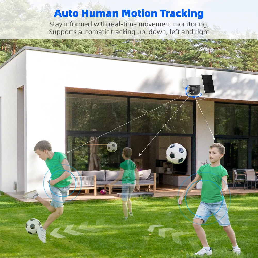 Cámara IP de seguridad inteligente Tuya SmartLife WIFI 3MP IP65 resistente al agua con seguimiento humano, visión nocturna a color y energía solar.