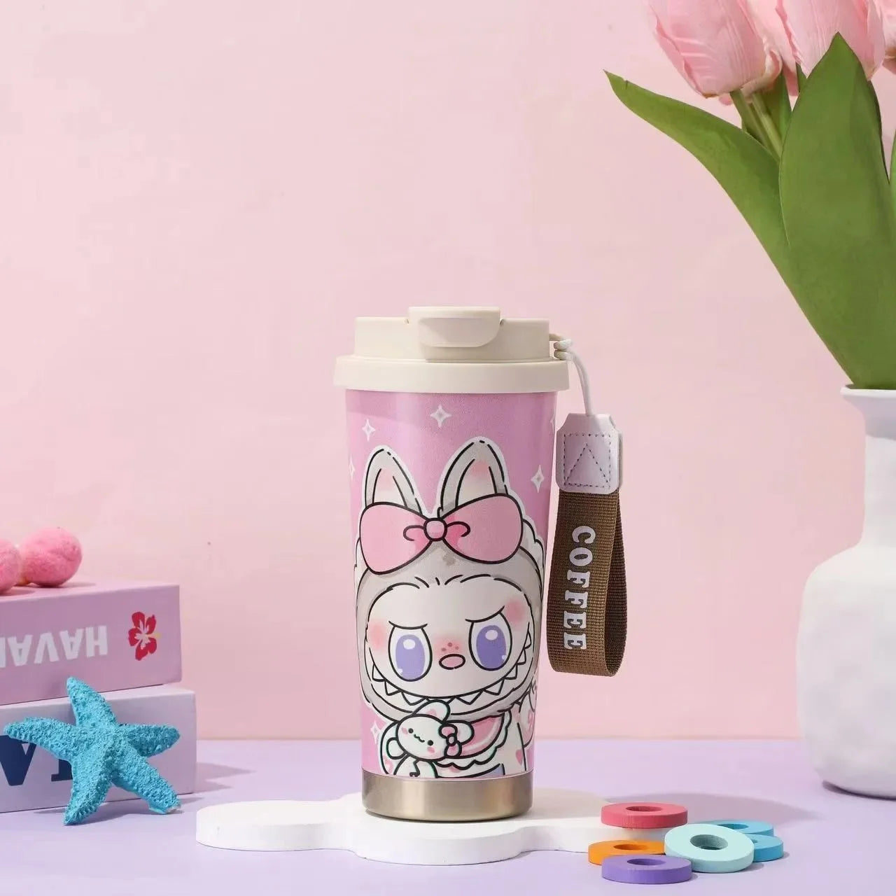 Nueva taza portátil de acero inoxidable con aislamiento, doble vaso con pajita y diseño de campanilla, regalo de gran valor estético, artículos para el hogar.