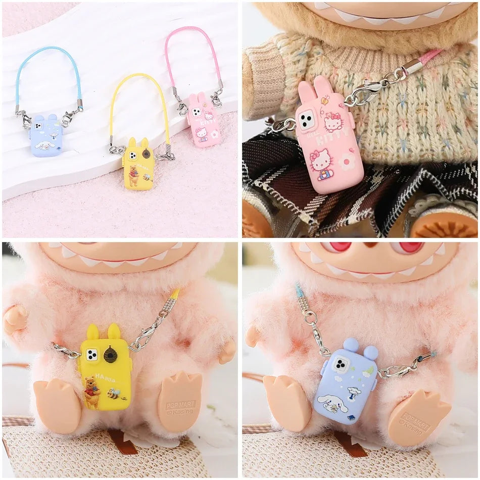 Accesorios para Labubu Accesorios para Crybaby Bolso para cámara de teléfono estilo dibujos animados Accesorios para muñecos de peluche Colgante Abanico Regalo de cumpleaños