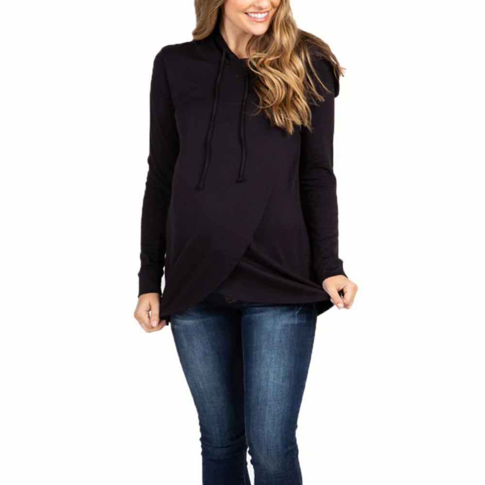 Ropa de maternidad Otoño e Invierno Sudadera deportiva con capucha de manga larga Suéter de maternidad Ropa de lactancia Sudadera con capucha para embarazadas