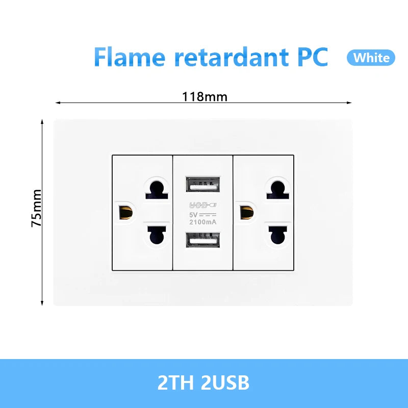 Enchufe de pared USB inteligente tipo C de 20 W con carga rápida para Italia, Chile y México; panel de interruptor de luz eléctrico de Brasil con toma USB-C universal.
