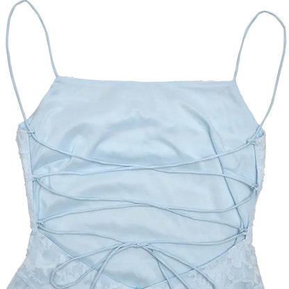 Chaxiaoa Vestido largo sexy con tirantes finos y espalda descubierta para mujer, vestido de moda con hombros descubiertos, sin mangas, con cordones, vestido de fiesta para club nocturno