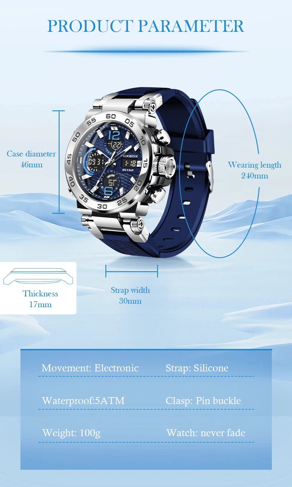 Reloj de pulsera deportivo para hombre FOXBOX Fashion Luxury Quartz, militar, impermeable, con doble pantalla, cronógrafo luminoso + CAJA