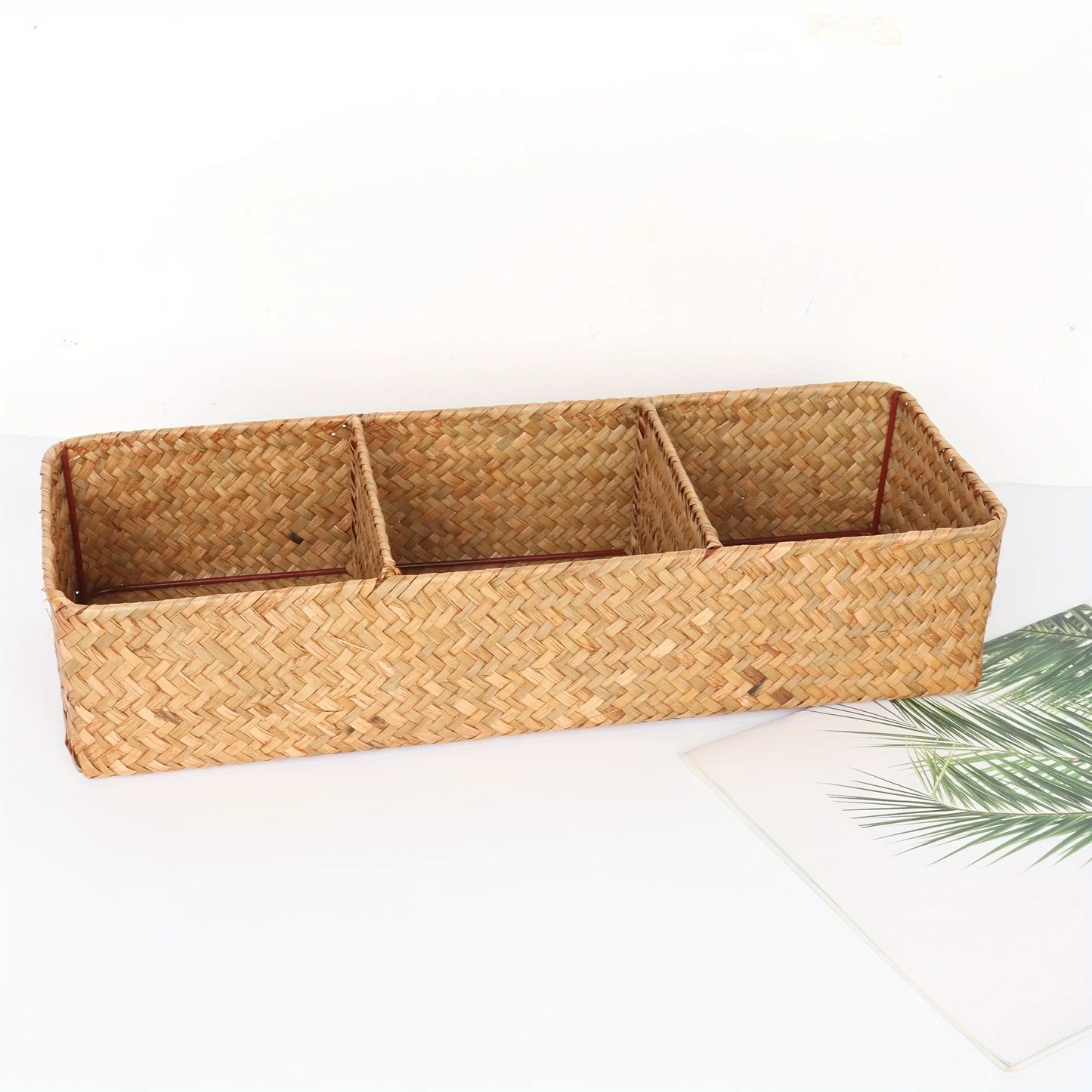 1 cesta de almacenamiento de mimbre, caja de almacenamiento miscelánea, cajas de almacenamiento de 3 compartimentos, cesta de almacenamiento para organizar papel higiénico