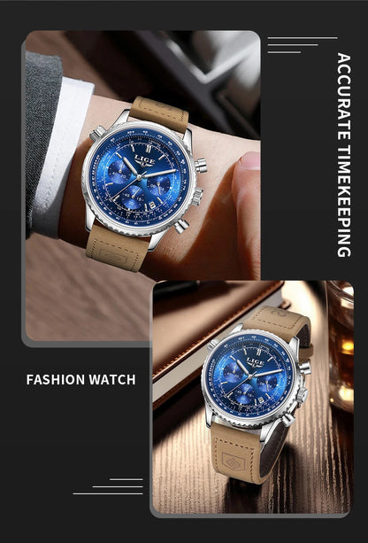 Relojes de lujo LIGE para hombre, cronógrafo con fecha, acero inoxidable, resistente al agua, luminoso, deportivo, militar, de cuarzo