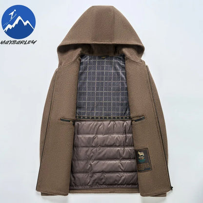 Chaqueta de lana para hombre Maxbarley con capucha, ideal para actividades al aire libre, trabajo, cortavientos, cálida, con forro desmontable de alta calidad y muy cómoda. Abrigo de lana ligero para invierno.