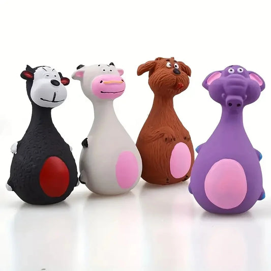 Juguetes masticables de goma suave, cuatro estilos, chirriantes, interactivos, juegos de lanzamiento, lindos y divertidos, adecuados para perros pequeños y medianos.