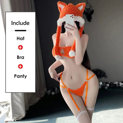 Conjunto de lencería erótica para mujer, estilo zorro sexy, con huecos y detalles secretos, disfraz de Catwoman, uniforme de felpa suave de zorro, disfraz erótico.