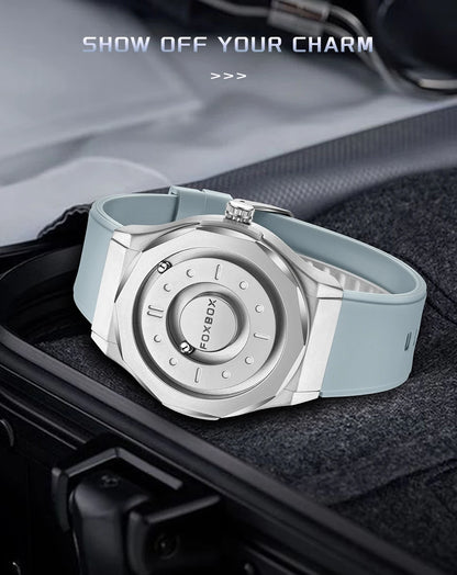 FOXBOX Reloj impermeable para hombre, marca de moda superior, de lujo, con puntero de desplazamiento y fuerza magnética, relojes de pulsera de cuarzo para hombre, Montre Homme