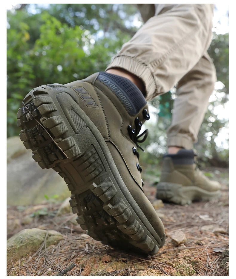 Botas altas de cuero para hombre, transpirables, para combate en el desierto, para exteriores, antideslizantes, para senderismo, motociclistas, botines de trabajo