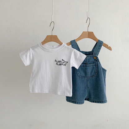 Ropa de bebé para niñas y niños, camiseta con mono vaquero, conjunto de ropa para recién nacidos, 2 piezas