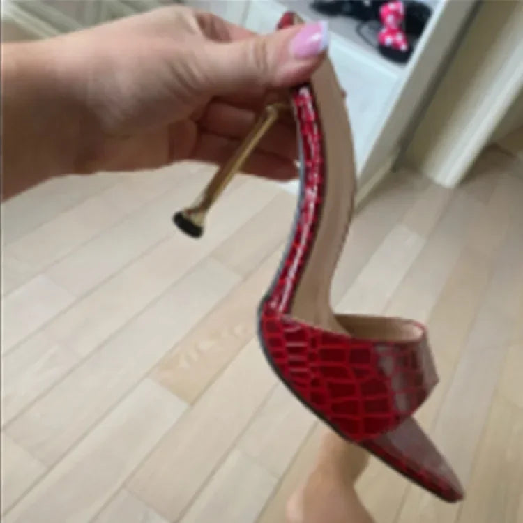 Sandalias de tacón fino con tiras y estampado de serpiente Eilyken para mujer, tipo mule, con punta abierta y puntera puntiaguda. Ideales para fiestas.