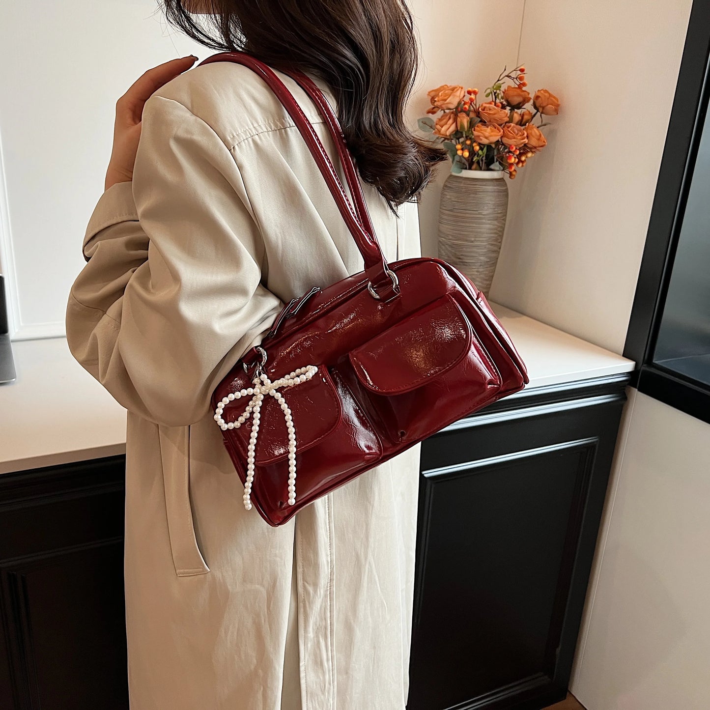 Bolso de hombro con lazo para mujer, edición coreana 2024, moderno y versátil.