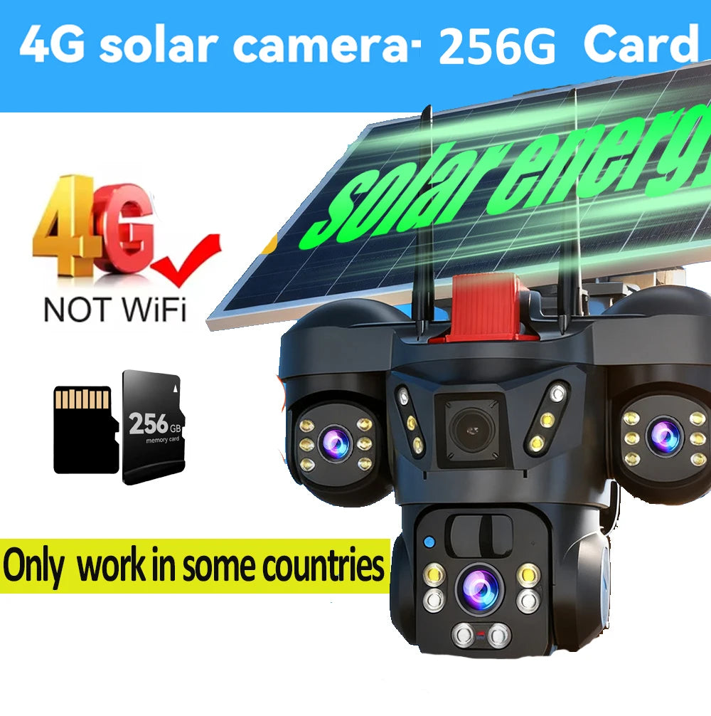 Cámara de vigilancia solar 8K 15MP con tres pantallas, WiFi, seguimiento automático, PTZ, tarjeta SIM 4G, cámara IP solar inalámbrica V380 Pro