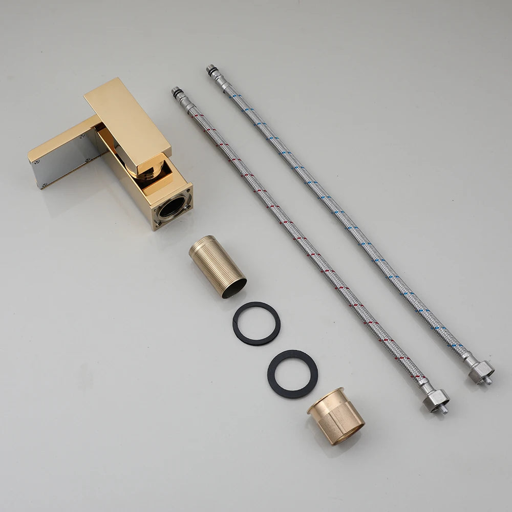 Grifo de baño YANKSMART con luz LED, para lavabo, montaje sobre encimera, monomando, con grifo mezclador tipo cascada.