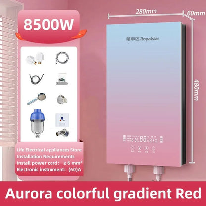 Calentador de agua eléctrico de calentamiento instantáneo para hogares pequeños. Calentamiento rápido, 8500 W. Temperatura constante inteligente. Sin depósito de agua.