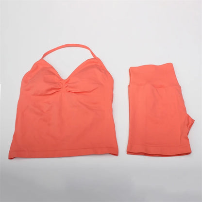 Women's Electric Blue Blossom High Stretch Top Sports Bra Shorts Set Comfortable Gym Workout Yoga Active Wear Impact Outfit