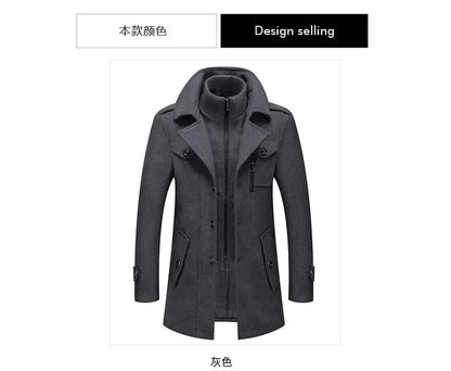 Thickening Warm Wool Coat High Quality Design Wool Coats Men's Wool Blend Winter Double Collar Wool Blend Men Solid Color