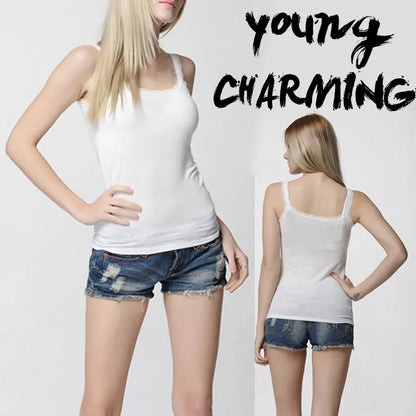 Camisola sexy de algodón suave para mujer, sin mangas, de encaje, ajustada, informal, corta, con encanto, ideal como regalo