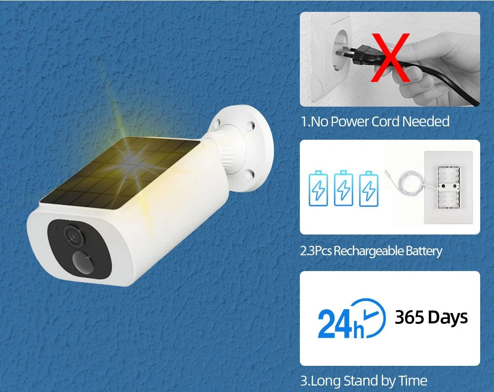 Cámara solar inalámbrica Tuya de 5 MP con wifi, alimentada por batería, para exteriores, 2K, IP66, con sensor PIR, para videovigilancia y seguridad tipo bala.